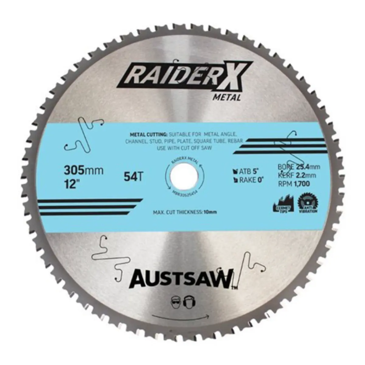 Picture of Austsaw RaiderX Metal Blade 305mm x 25.4 x 54T, Cold saw