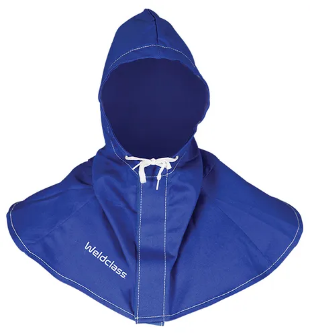 Picture of Hood, Welding, Promax FR, Blue, Lightweight & comfortable FR hoods to protect head & neck from welding spatter, etc. Hook & loop for easier removal. Sewn with heat resistant Kevlar thread for longer life.