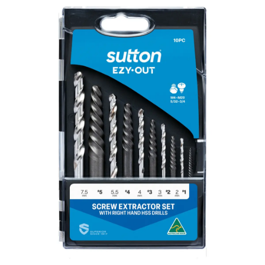 Picture of Screw Extractor Set, 10pce, #1 to #6, c/w 2.0-7.5mm Drills,  Sutton