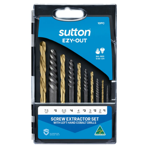 Picture of Screw Extractor Set, 10pce, #1 to #6, c/w 2.0-7.5mm Drills,  Sutton