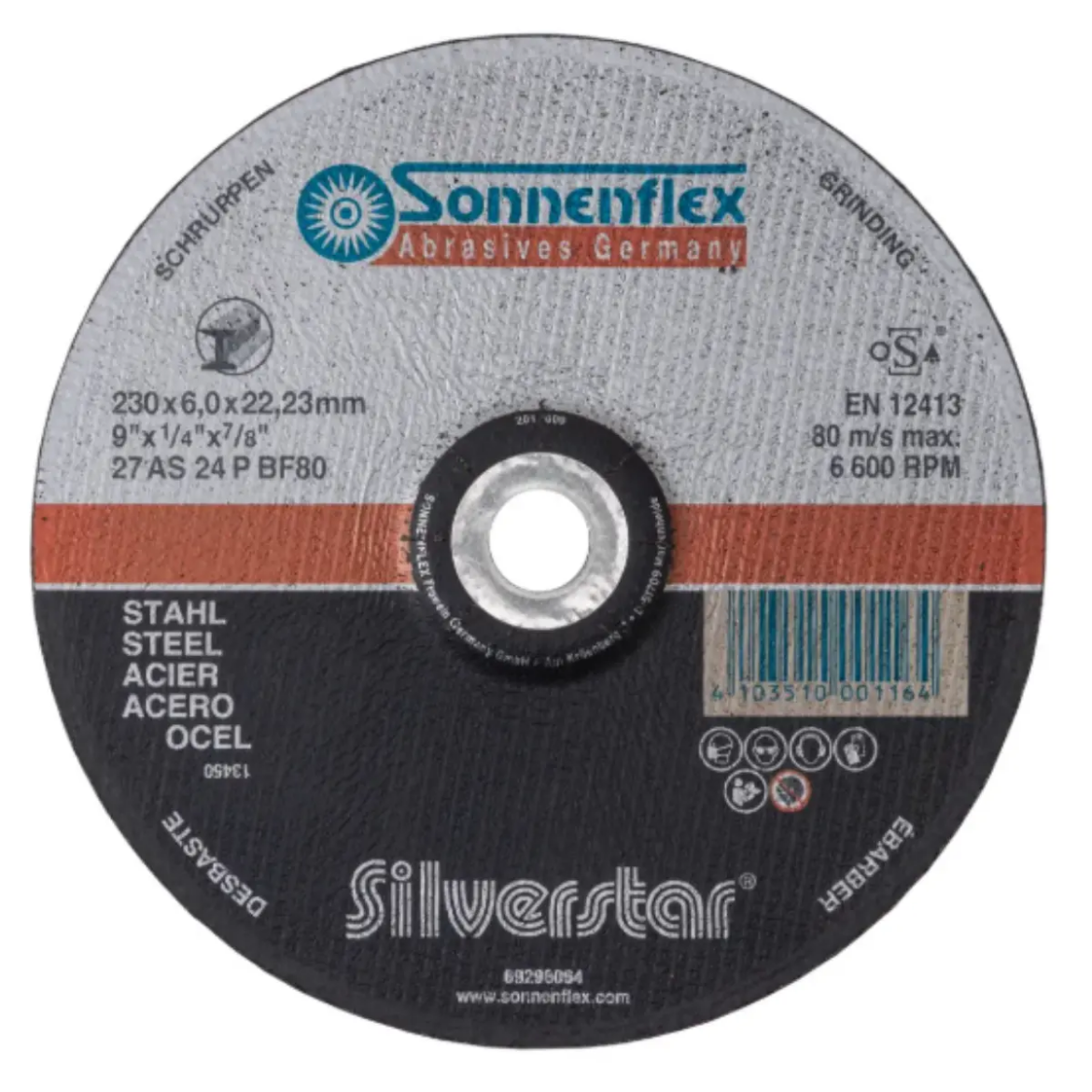 Picture of Disc, Grinding, 9" Sonnenflex, Steel, 230mm x 6mm x 22mm, Depressed Centre