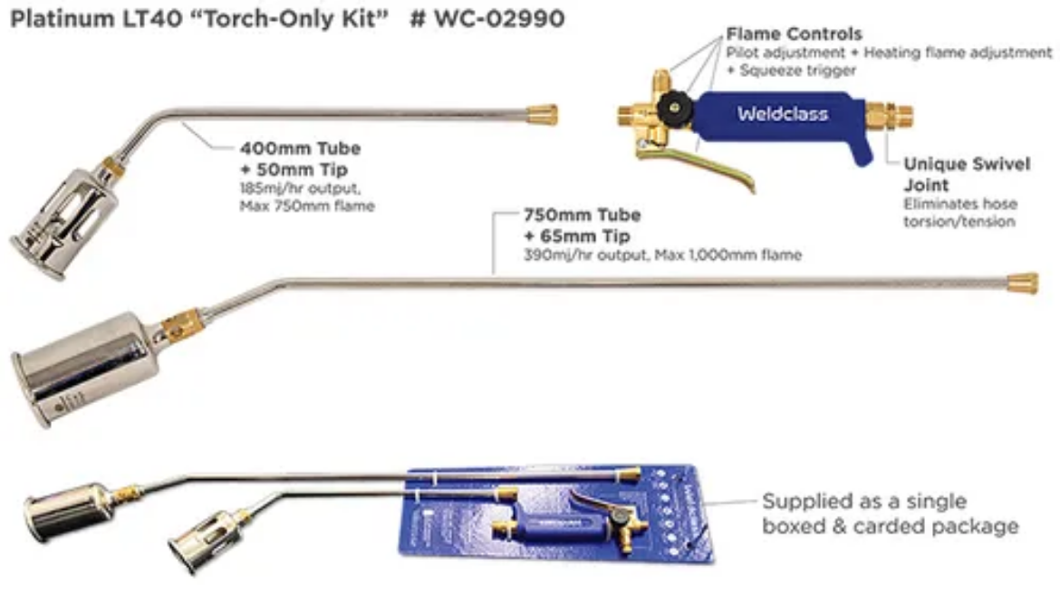 Picture of Burner Torch Kit, LPG, Torch Only, Handle, 400 & 750mm Tubes, 50 & 65mm Tips