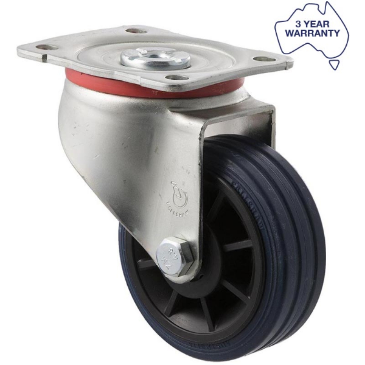 Picture of Castor, 100mm x 32mm Blue Rubber Wheel, Swivel, 150kg rated