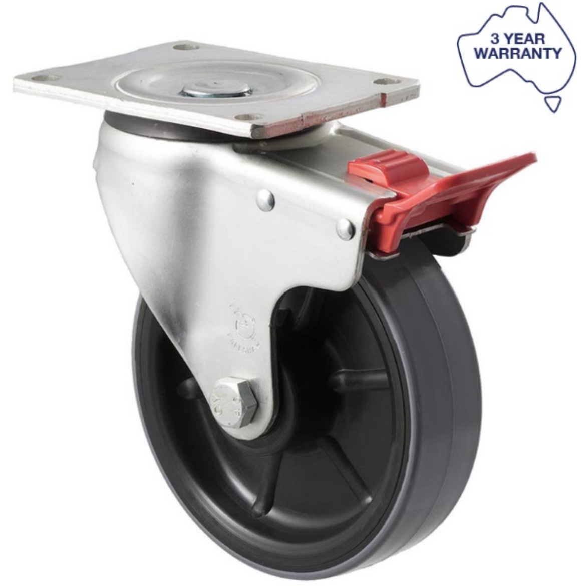 Picture of Castor, 150mm x 40mm PU on Nylon Wheel, Swivel with Brake, 450kg rated