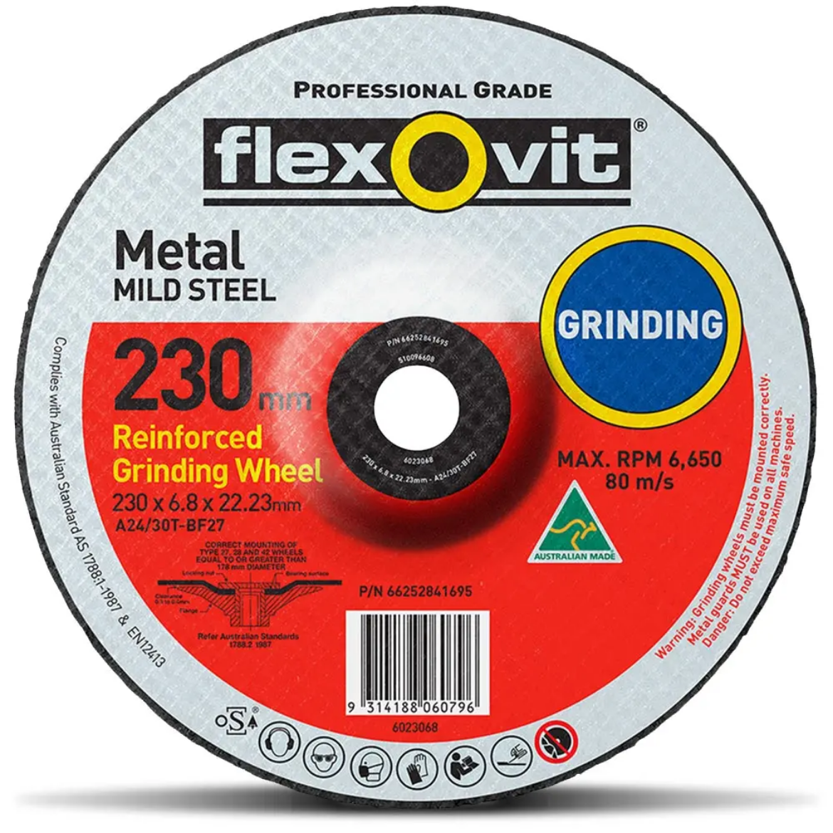 Picture of GRINDING WHEEL 230 x 6.8 x 22.23mm A24/30T METAL DEPRESSED CENTRE - GENERAL PURPOSE