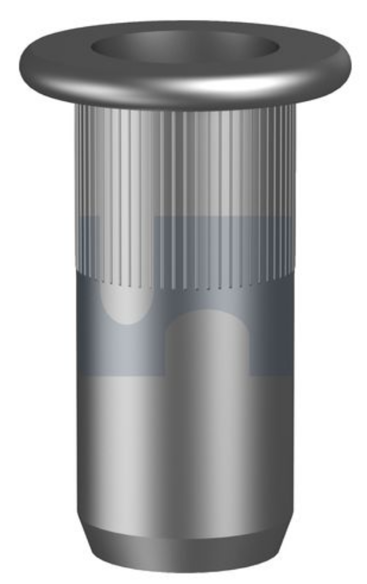 Picture of Rivet Nut/Nutsert, Steel Low Profile 6mm Splined Open End, Grip Range 0.5-3.0mm