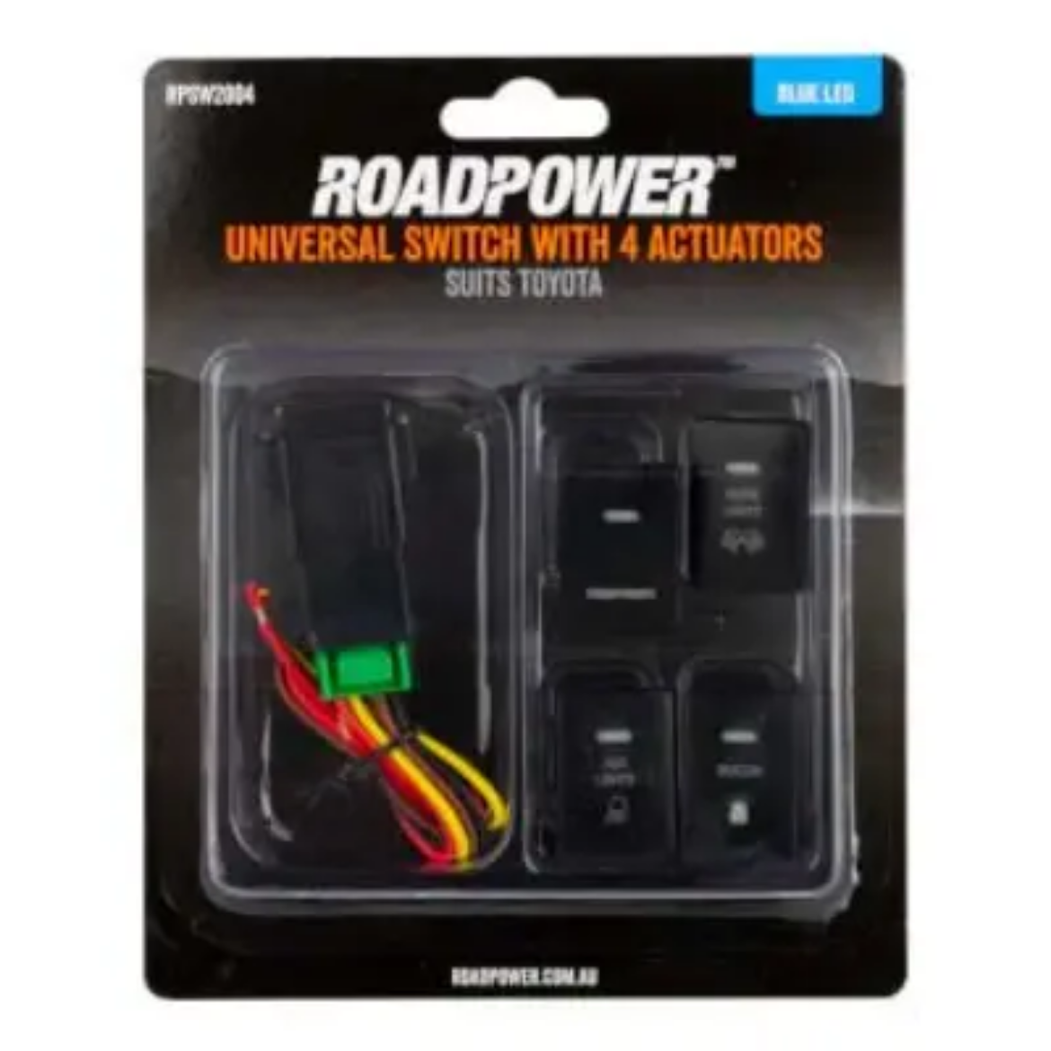 Picture of Switch, OE Type Blue 4 Symbols Roadpower/Work Light/Aux Light Beacon Suits Toyota 33x22mm, suits Toyota